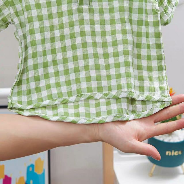 Set bộ công tử yếm jean hình voi kèm sơ mi kẻ cực xinh cho bé trai
