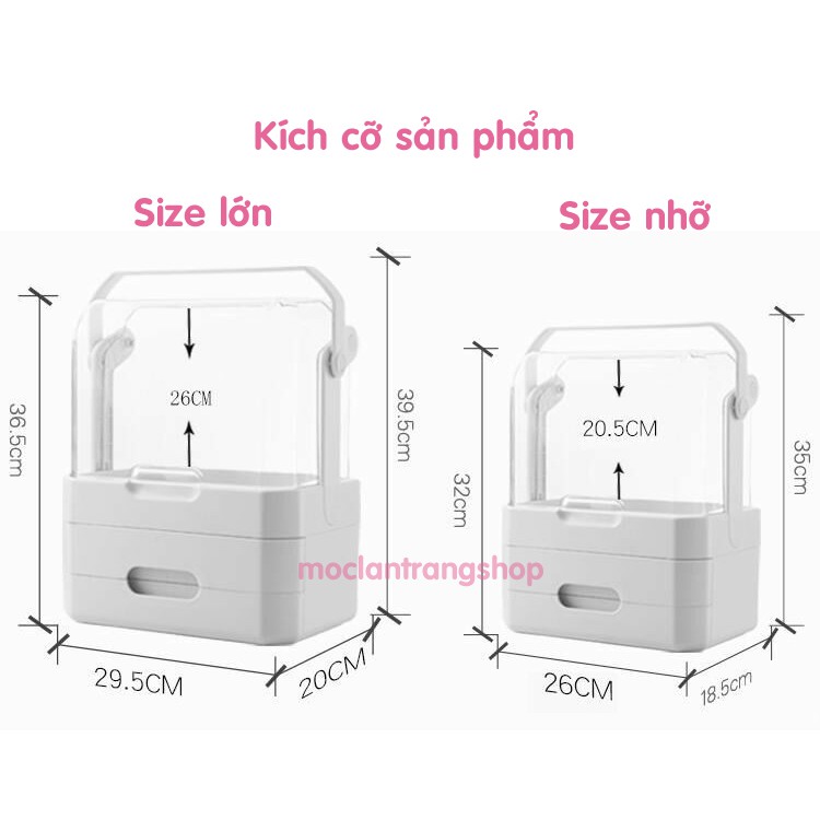 Tủ kệ đựng mỹ phẩm đồ trang điểm nhiều ngăn kéo có nắp kính chống bụi chống nước, hộp để đồ trang điểm cỡ lớn xinh xắn