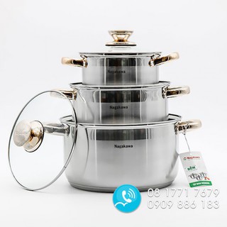 Bộ Nồi Inox Nagakawa NAG1301 - 3 Nồi Đáy 5 Lớp
