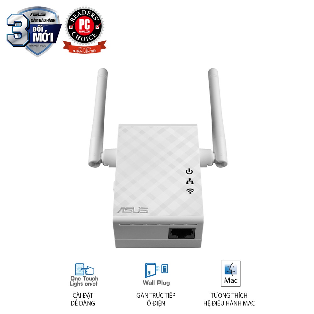 Bộ Mở Rộng Sóng Asus RP-N12 Repeater Chuẩn N300 2 Ăng-ten 2dBi Giúp Tăng Độ Phủ Sóng