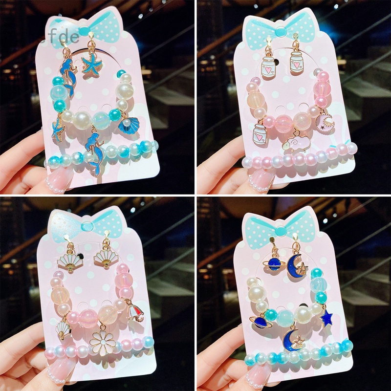 Set 3 Vòng cổ Chuỗi Hạt Ngọc Trai Hồng Trắng Hình Gấu Thỏ Dễ Thương Cho Bé Gái