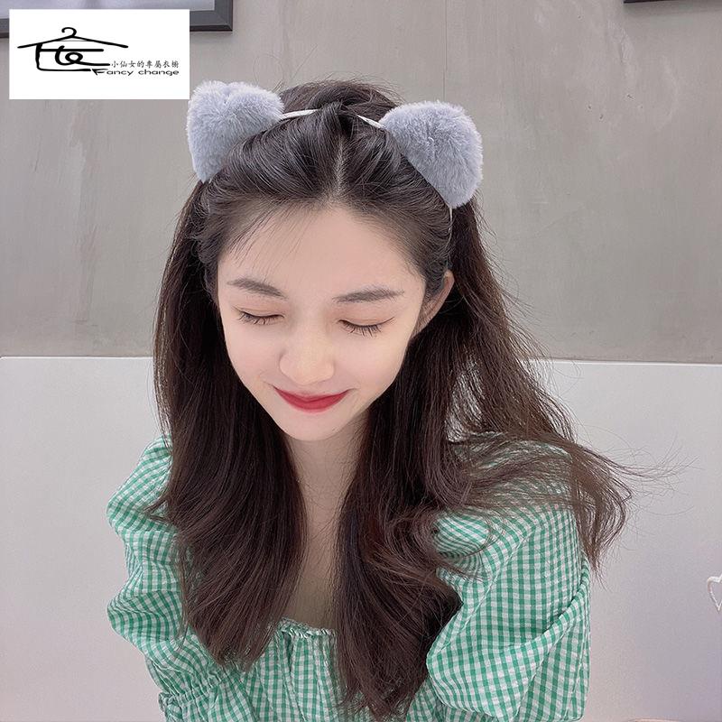 Băng Đô Cài Tóc Tai Mèo Phối Lông Siêu Dễ Thương Đơn Giản Phong Cách Hàn Quốc Cho Nữ