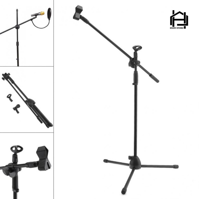 Chân đế kẹp micro BOM MIC STAND, giá đỡ mic đứng phòng thu, sân khấu chuyển nghiệp