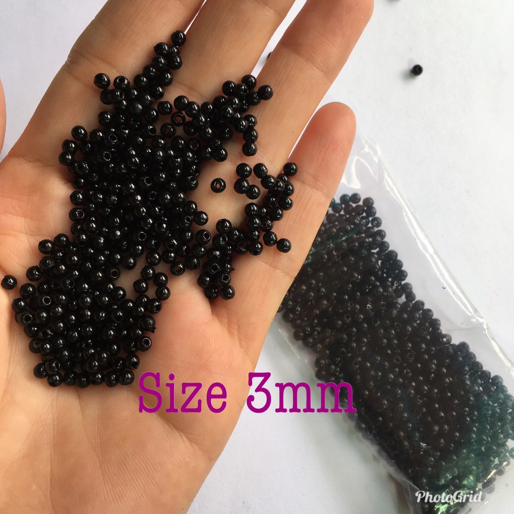 Hạt nhựa tròn phủ màu đen bóng size 3-10mm (chọn loại) GSN60B
