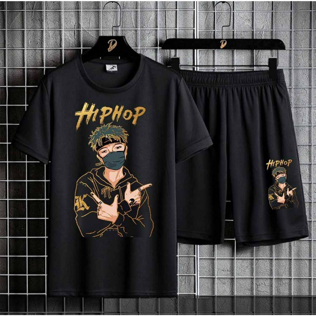 Đồ bộ nam mùa hè Bộ quần áo thể thao nam cổ tròn cộc tay in hình đẹp set đùi cọc tay đi