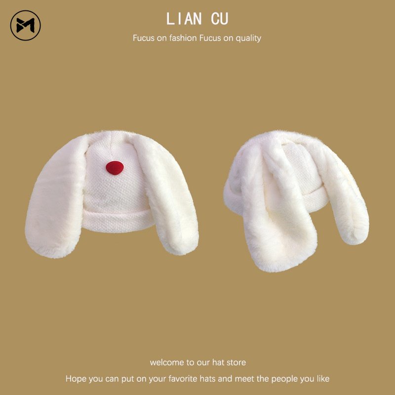 Mũ Len Dệt Kim Đính Tai Thỏ Dễ Thương Thời Trang Mùa Đông Nhật Hàn Ấm Áp