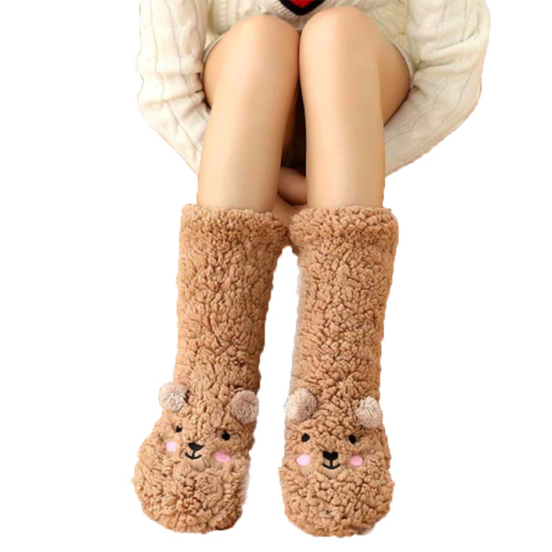 Youyo Đôi Tất Nhung Dày Ấm Áp Chống Trượt Hình Gấu Hoạt Hình Mùa Đông Cho Nữ
