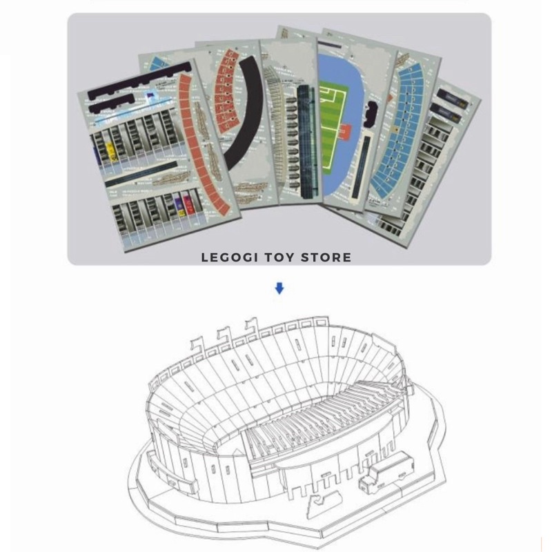 Đồ chơi lắp ráp Legogi giấy 3D mô hình THÀNH PHỐ và SÂN VẬN ĐỘNG BÓNG ĐÁ NỔI TIẾNG
