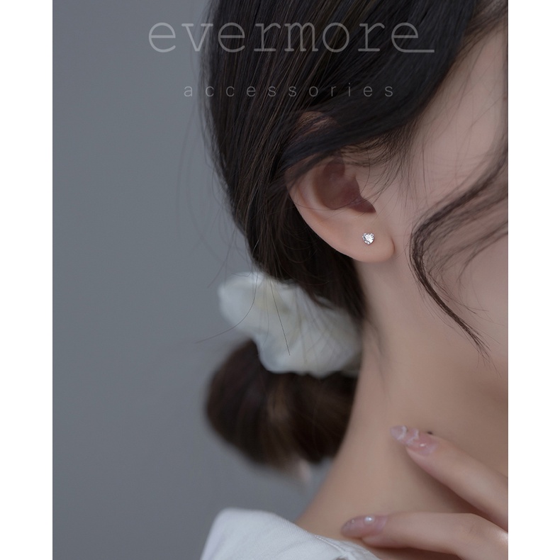 Bông tai bạc EVERMORE, khuyên tai đính đá trái tim bạc ý 925, phong cách minimalism, thanh lịch - H001