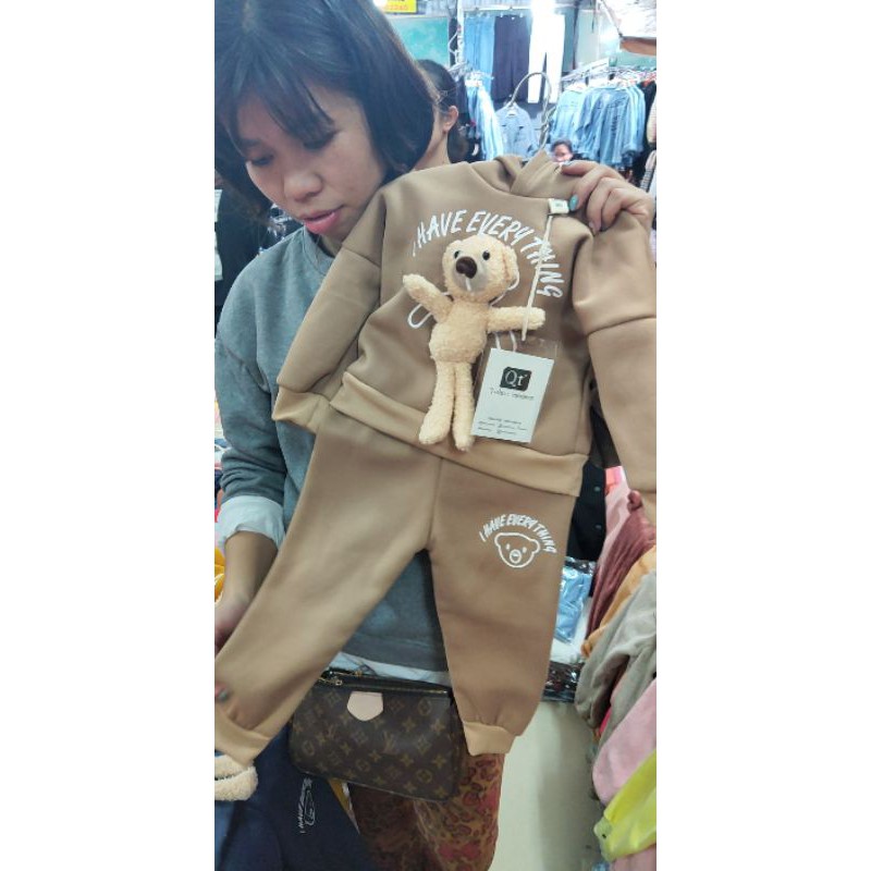Bộ nỉ Gấu lót bông ấm - Dáng Hoodie phối đồ cực yêu