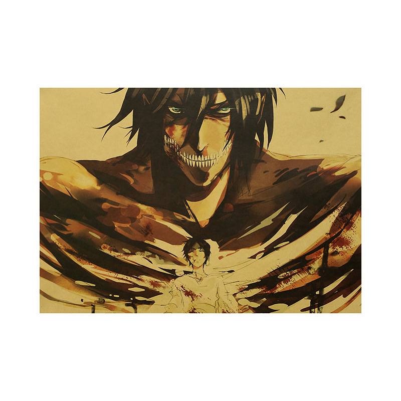Poster trang trí nội thất hình Attack On Titan Eren Jaeger and His Titan 50x35cm