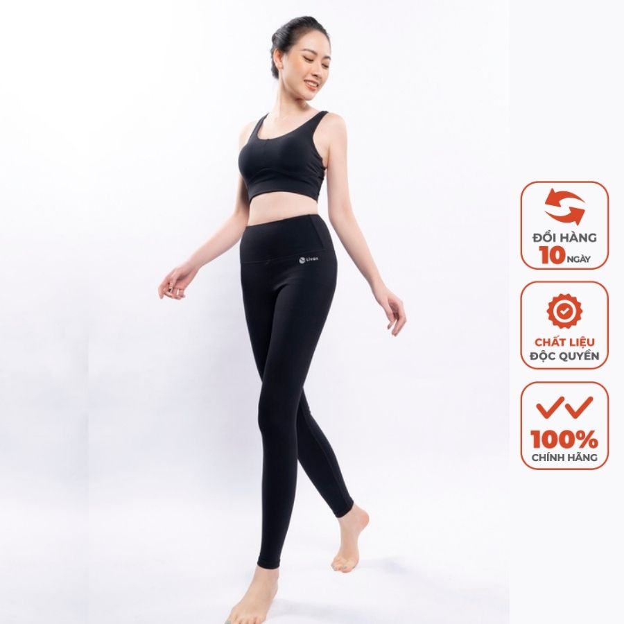 Bộ Đồ Tập Gym Yoga Livan Soft Lavish Màu Đen Tặng Kèm Mút Ngực Cao Cấp
