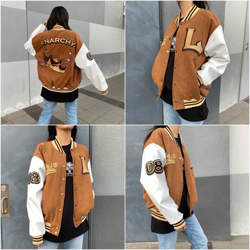 Áo Bomber Nhung Gân Anarchy Cặp Đôi Nam Nữ💖FREESHIP RẺ ĐẸP💖Áo Khoác Số 08 Kiểu Bóng Chày Chống Nắng Lạnh Couple Jackets