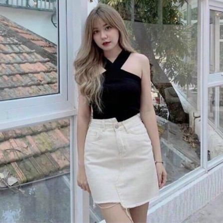 ÁO Thun Hai  Dây Phối Chéo  Croptop tăm dãn,ÁO phông thiết kế cá tính