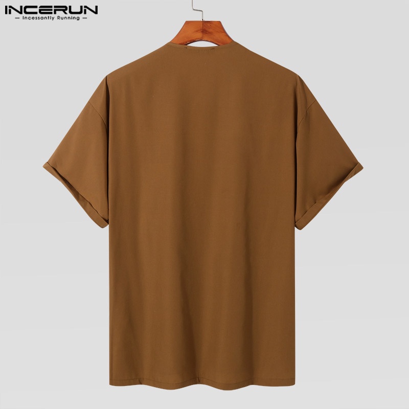 Áo INCERUN cổ chữ v dáng rộng có khóa kéo thời trang cho nam