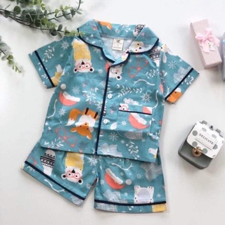 Bộ pizama cộc tay in hình vườn thú