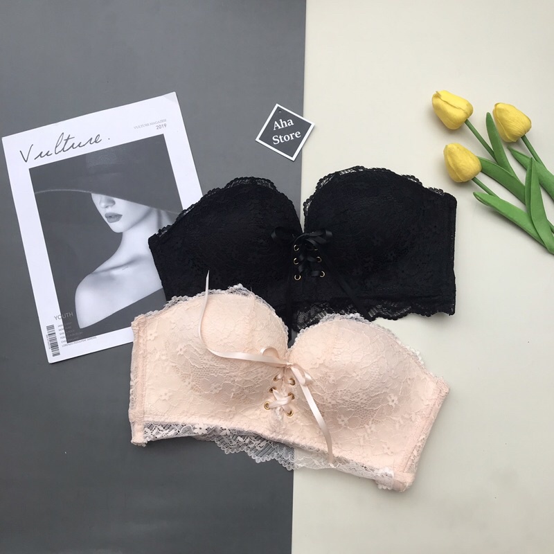 Áo ngực không dây  Ren Công Chúa Có Dây Rút Tạo Khe Nâng Ngực Yion Underwear AKD08