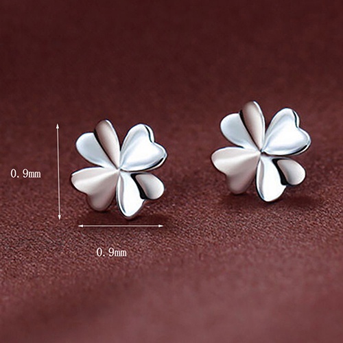 Đôi khuyên tai mạ bạc tạo hình cỏ 4 lá độc đáo đẹp mắt