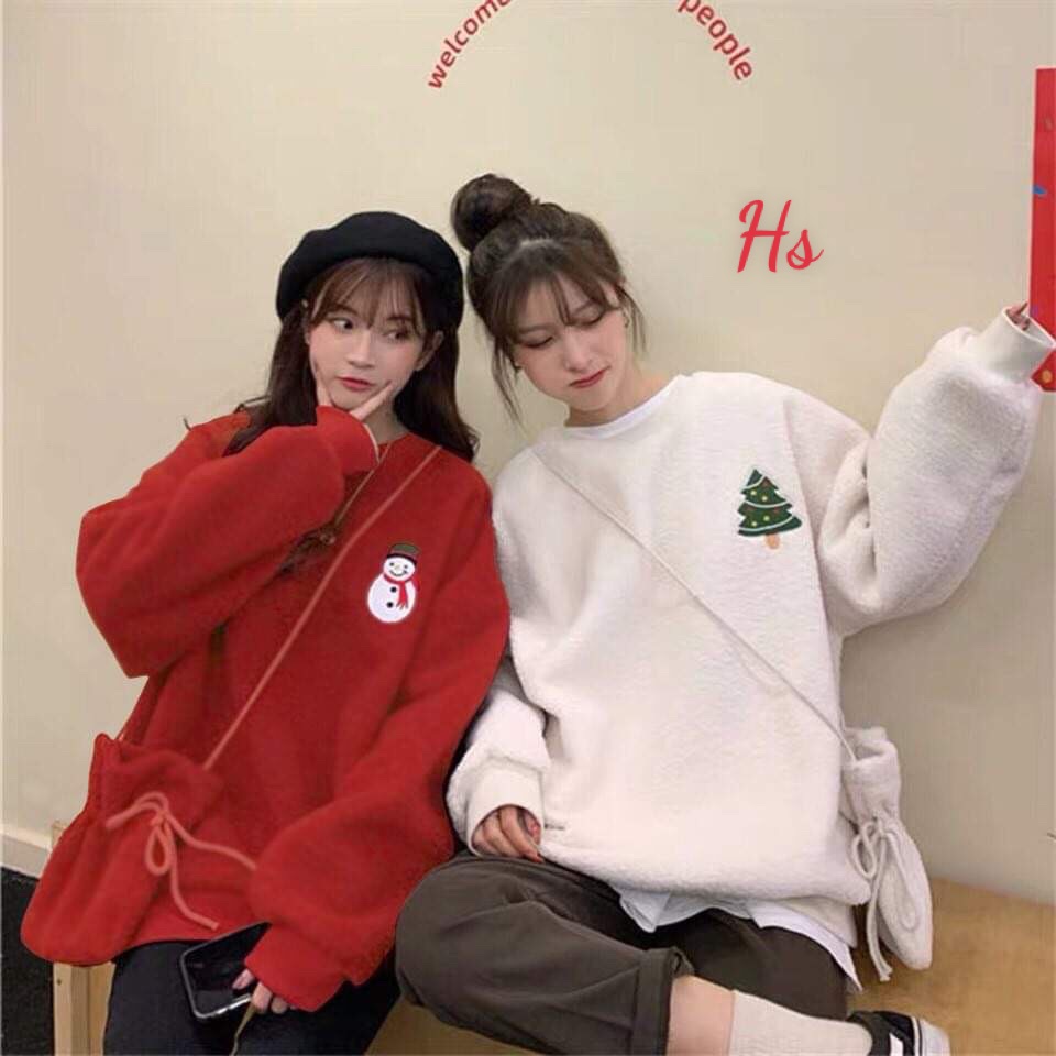 Áo Sweater Thêu Hình Cây Thông Noel Có Kèm Túi Chất Nỉ Dày Dặn From Suông Rộng Cheery Store SP000838