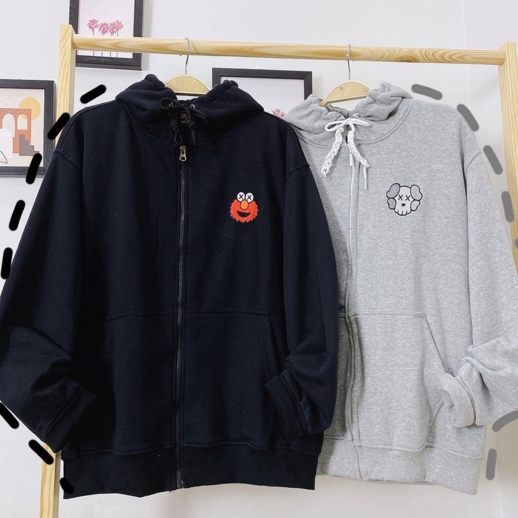 Áo Khoác Hoodie Thêu KAWS Vải Nỉ Bông Form Rộng Ulzzang Unisex