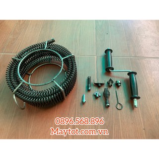 Bộ sản phẩm dây thông cống phi 16 ( bao gồm dây lò xo phi 16 + 6 đầu thông + 1 đầu kết nối + 1 tay quay )