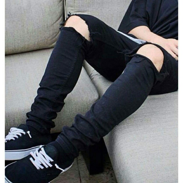 Quần Jean Nam Rách Gối [Ngầu] Quần Bò Nam đen -Quynhha