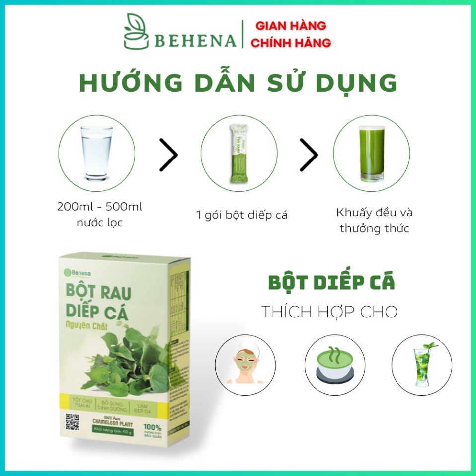 Bột Diếp Cá Behena 50g Giảm Mỡ Giảm Cân, Lợi Tiểu, Giải Độc, Tăng Cường Sức Đề Kháng