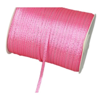 1 mét dây ruy băng lụa viền bạc màu hồng 3mm