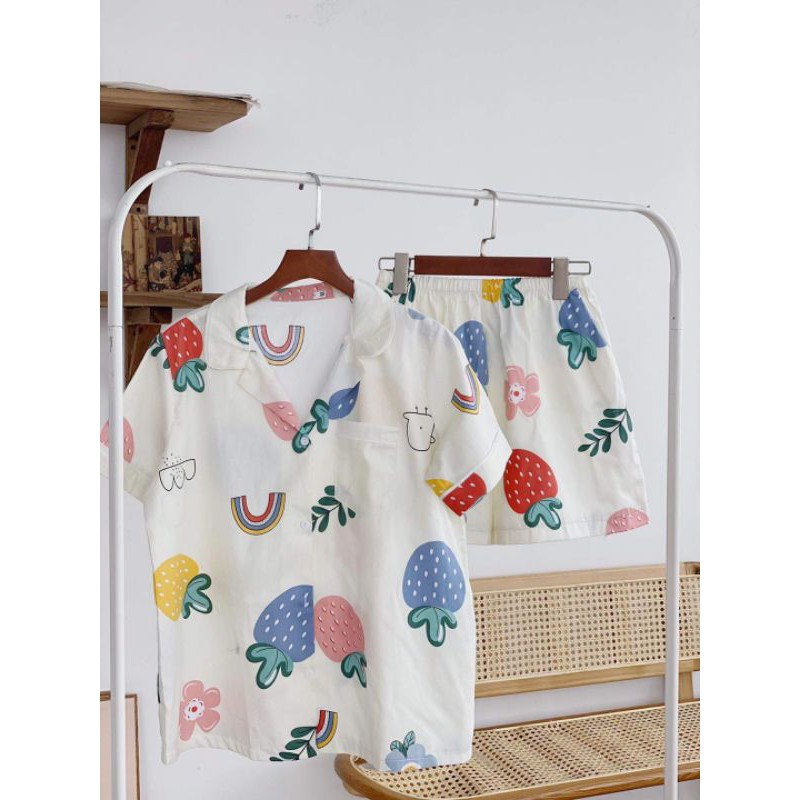 Pijama Hàn Quốc Hình Cute Tay Ngắn Quần Ngắn Đủ Size - Bộ ngủ Couple Full size