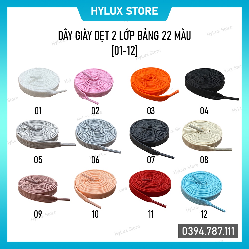 Dây giày Adidas, Nike 2 lớp loại xịn bảng 22 màu - 12 màu đầu