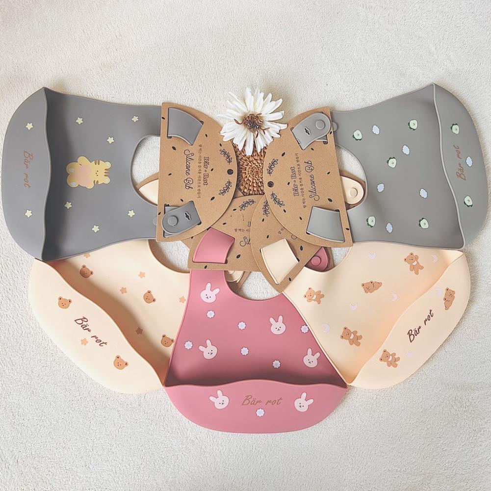 Yếm ăn dặm silicon có máng hứng chính hãng Bar-rot siêu xịn, siêu xinh cho bé