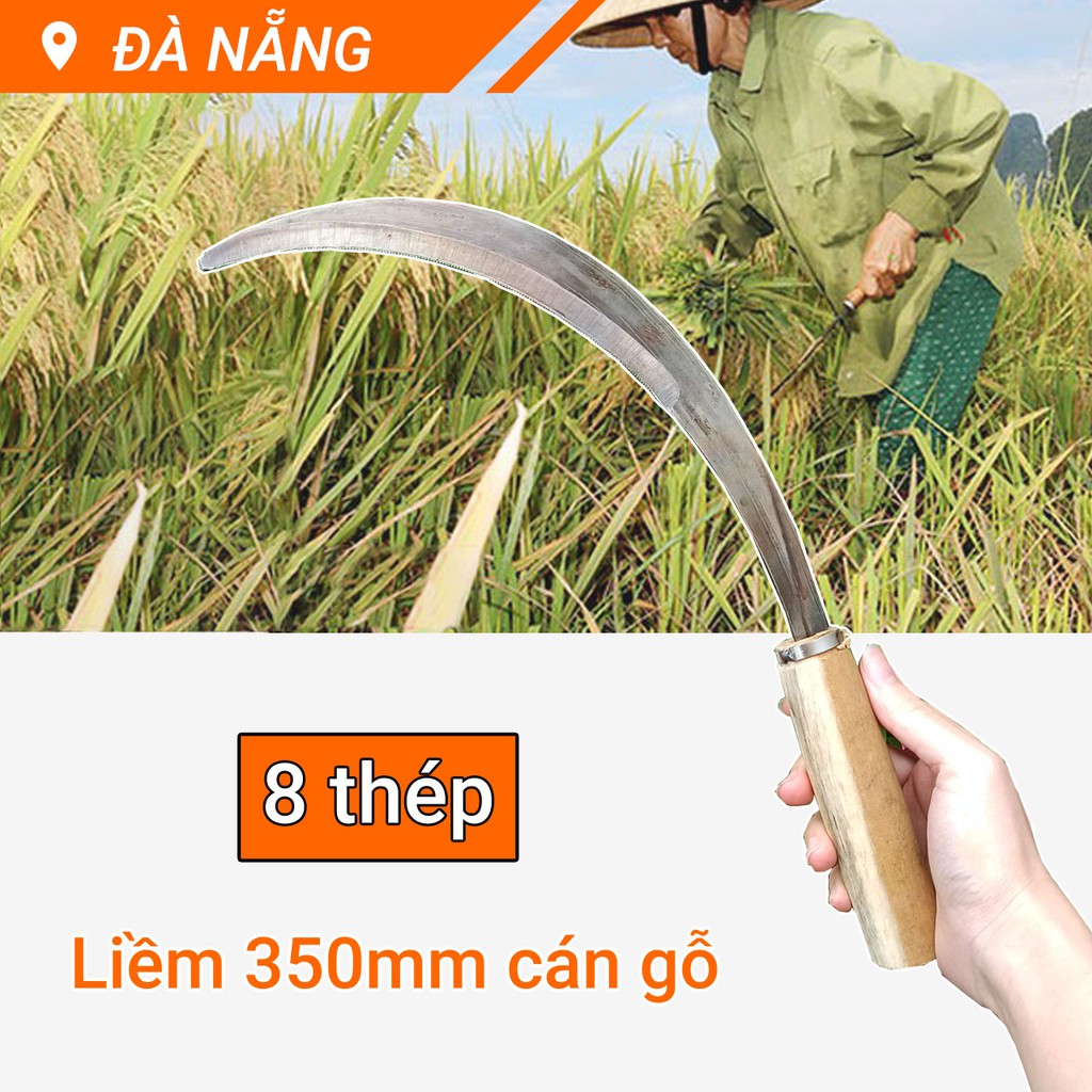 Liềm 8 thép 350mm cán gỗ cắt lúa cắt cỏ