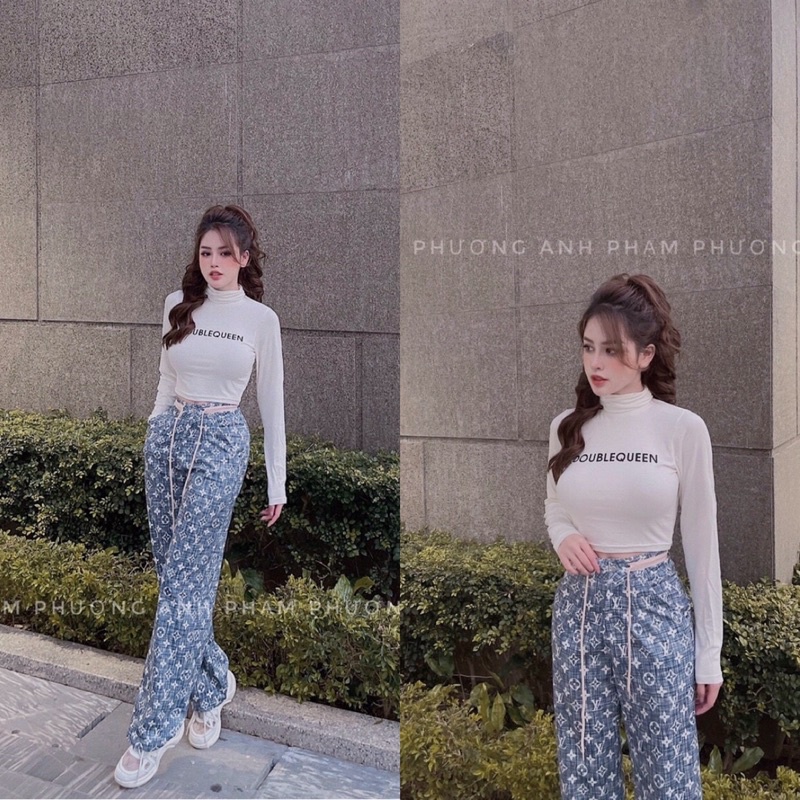 Set quần Jeans ống xuống + áo cao cổ chữ