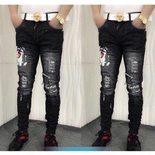 quần Jean Nam Đen Rách Wash Họa TIết Cá Tính Mạnh Phong Cách Hàn Quần Jeans Nam 561 Bosi