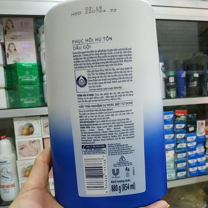 DẦU GỘI DOVE PHỤC HỒI HƯ TỔN  MẪU MỚI 880G GIÚP TÓC SUÔN MƯỢT KHỎE ĐẸP, HÀNG CHÍNH HÃNG