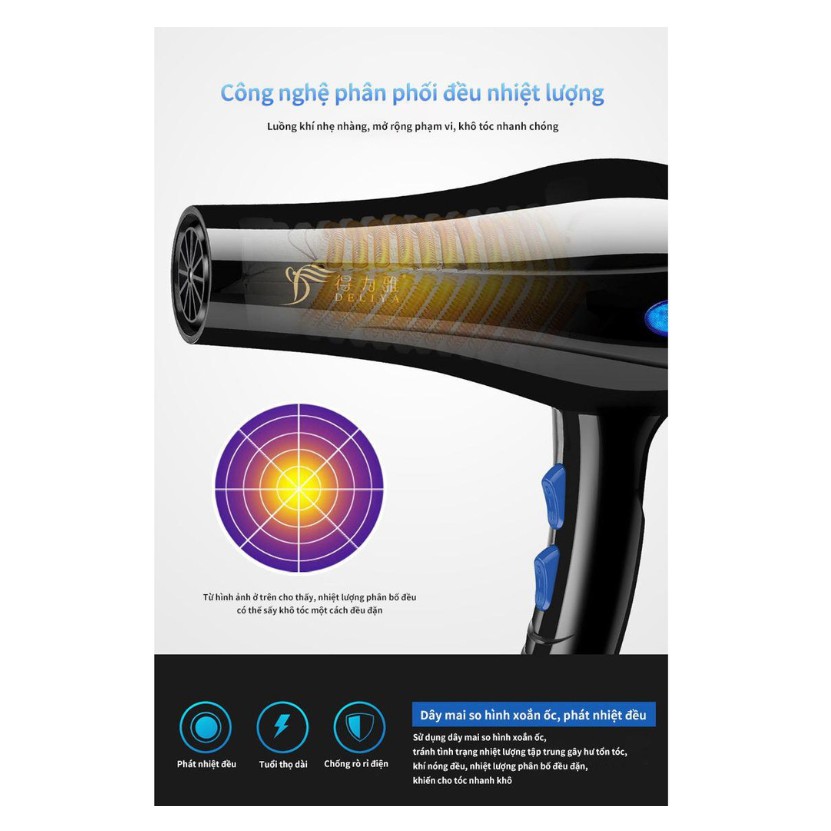 Máy sấy tóc đa năng công suất lớn Deliya 2200w - Xả Kho Hàng Tết