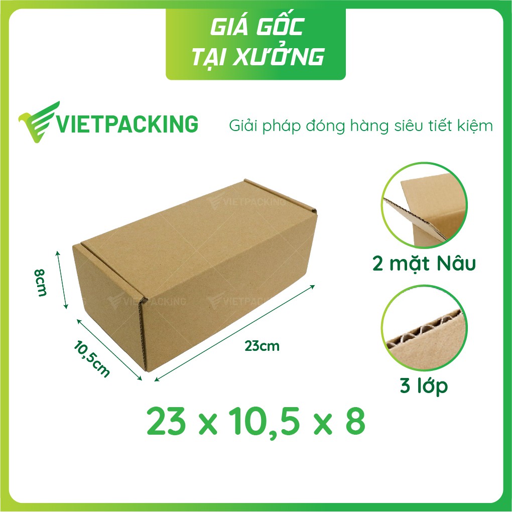 23x10,5x8 - 25 hộp carton nắp gài hông giấy đẹp, vuông vức V131