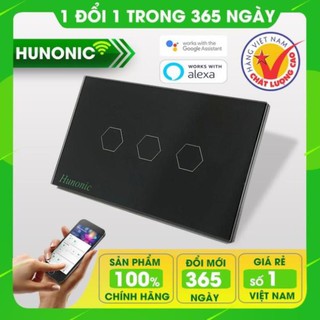 Công tắc cảm ứng thông minh hunonic 3 nút đen|công tắc wifi điều khiển từ xa bằng điện thoại│đế âm