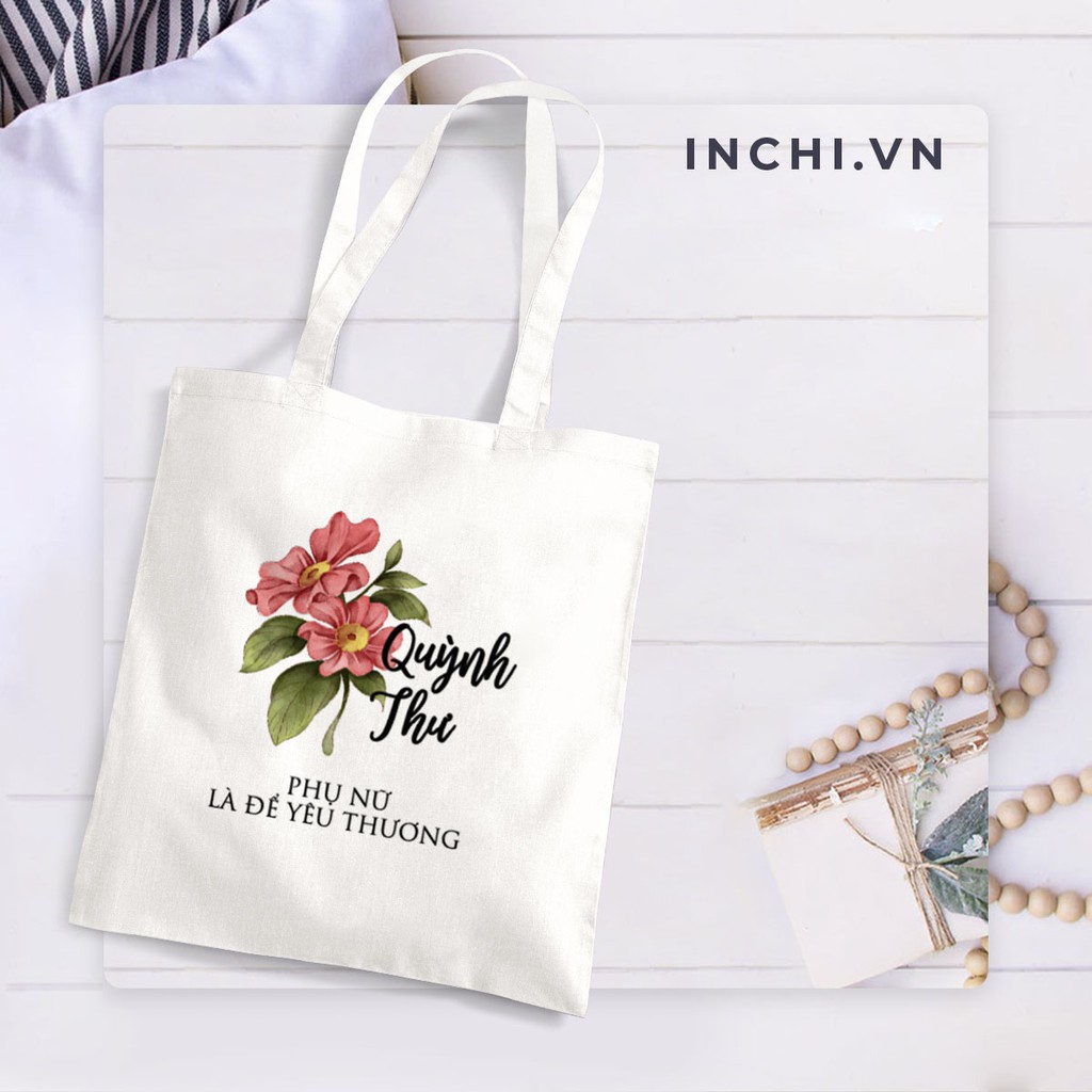 ( Ribbon Florist )12 MẪU TÚI TOTE IN TÊN VÀ  HOA THEO YÊU CẦU  CANVAS KHÓA KÉO ĐEO VAI ĐEO CHÉO PHONG CÁCH VINTAGE