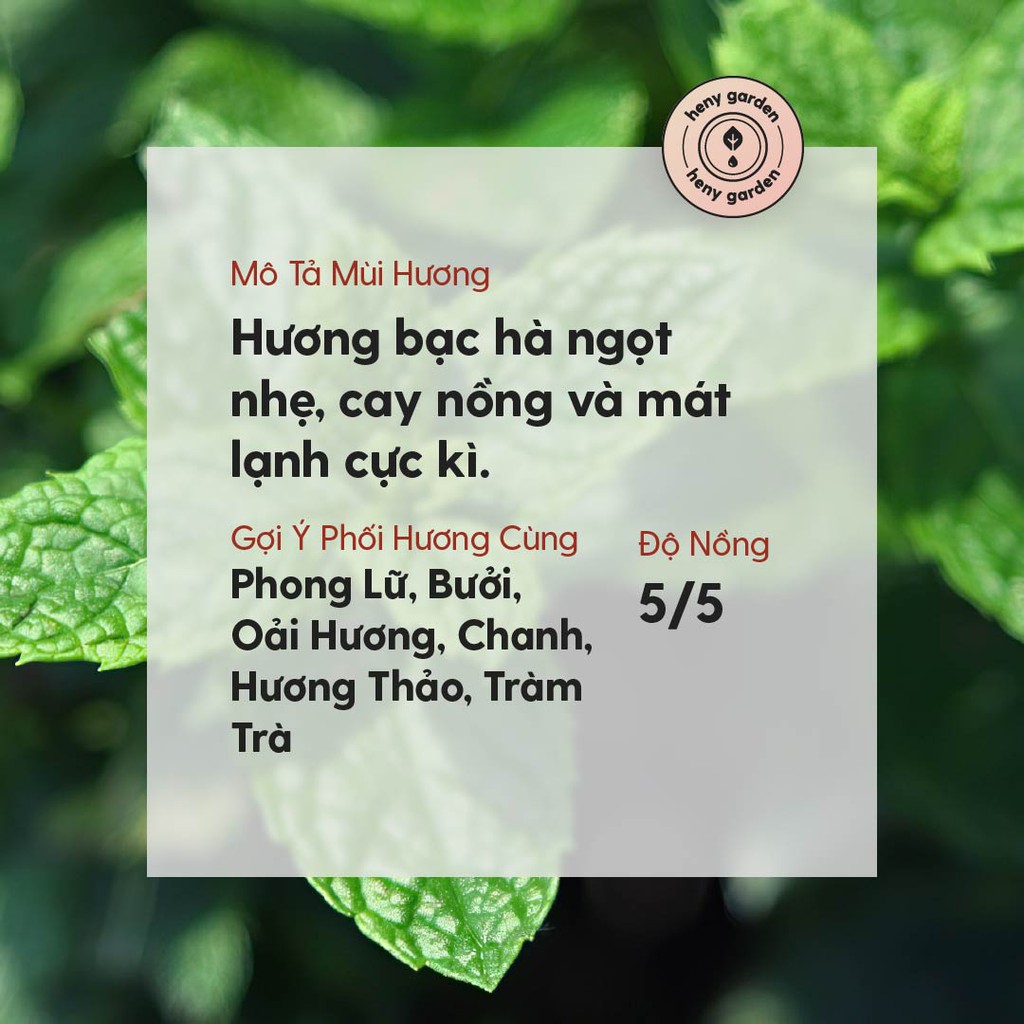 Tinh Dầu Bạc Hà (The Lạnh) Organic Thiên Nhiên Nguyên Chất Đậm Đặc Xông Thơm Phòng, Làm Nến Thơm HENY GARDEN