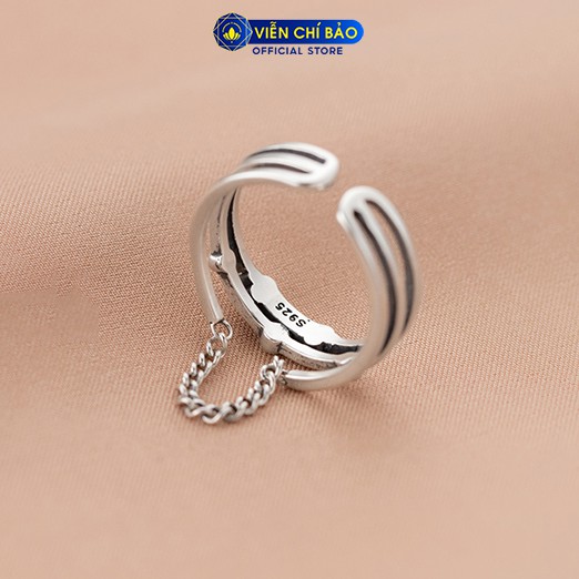 Nhẫn bạc nữ xích đá đen chất liệu bạc Thái 925 thời trang phụ kiện trang sức nữ Viễn Chí Bảo N000489