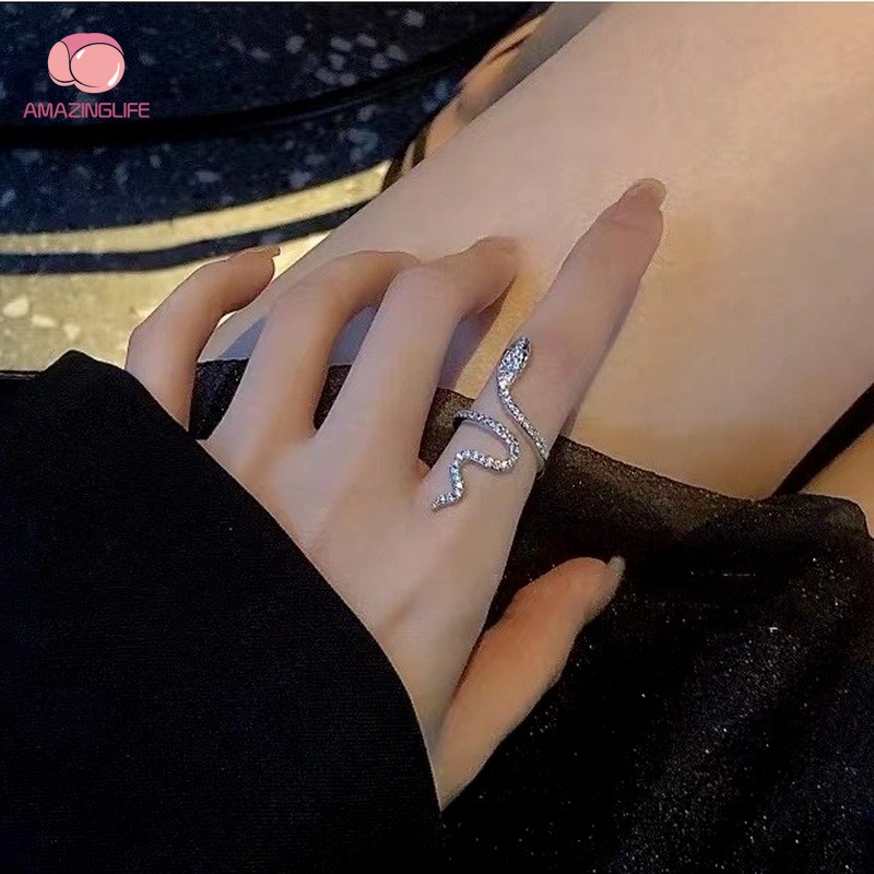 Nhẫn Đeo Tay Kim Loại Hình Rắn Đính Đá Zircon Thời Trang Nữ