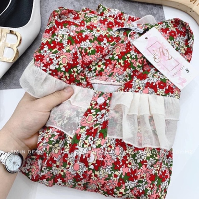Váy Hoa Nhí Cổ Bèo Dáng Xòe Nhẹ Tiểu Thư , Đầm Tiểu Thư Hoa Nhí Siêu Xinh