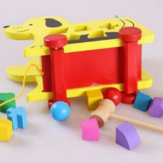 Đồ chơi gỗ trí tuệ xe con chó