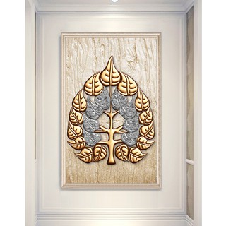 tranh canvas lá bồ đề 60x90 kèm khung viền màu đen
