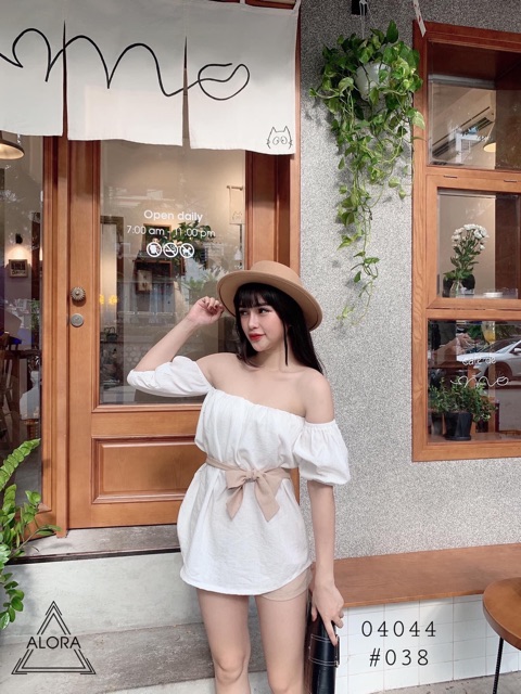 [Mã FAGREEN245 giảm 10% tối đa 30K đơn 99K] S313 Set Áo Trễ Vai Tay Bay Phối Quần Sooc Nữ Kèm Đai Rời Siêu Xinh | BigBuy360 - bigbuy360.vn