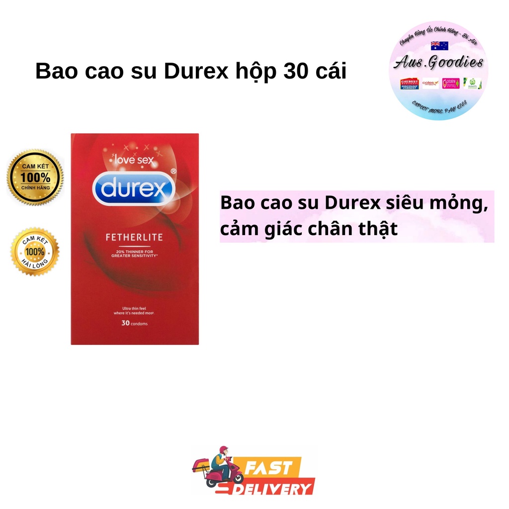 [Mẫu mới] Bao Cao Su Durex Úc (Hộp 30 Cái)