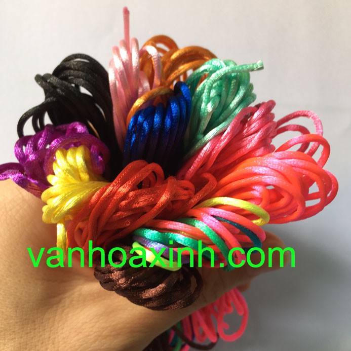 Combo 12 tép dây tim lụa Satin cord size 1mm đan vòng tay (12 màu, 3m/ màu)