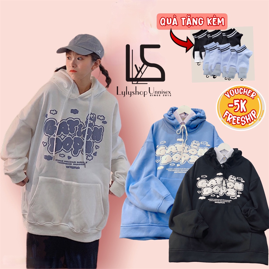 Áo nỉ hoodie Gation LylyshopUnisex, kiểu áo hoodies có mũ form rộng chất nỉ lót bông dày in chữ Gation cho nam nữ
