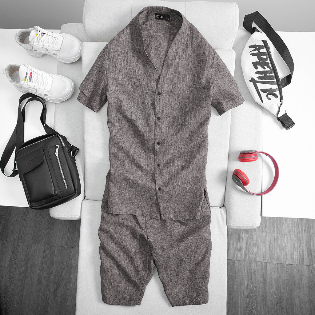 Bộ cộc hè  nam  sơ mi cổ đức KT19 vải lụa cao cấp từ chất vải đến đường may cho ae,siêu thoáng mát. | BigBuy360 - bigbuy360.vn